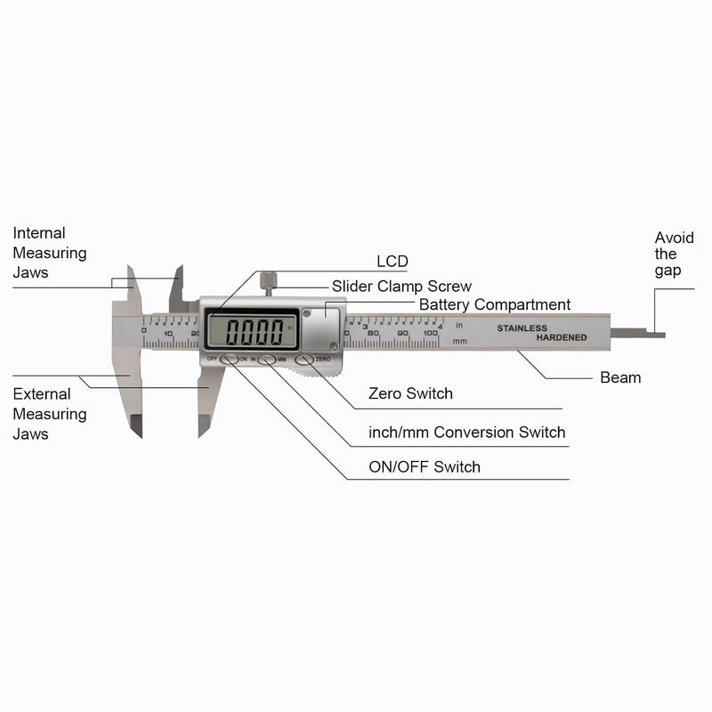 SCITOOLS All-Metal Small Digital Caliper 0-4" Mini Measuring Tool, Micrometer Caliper with Auto-Off Feature, Interchangeable Between inches and millimeters for DIY/Household and 3D Printing - Image 5